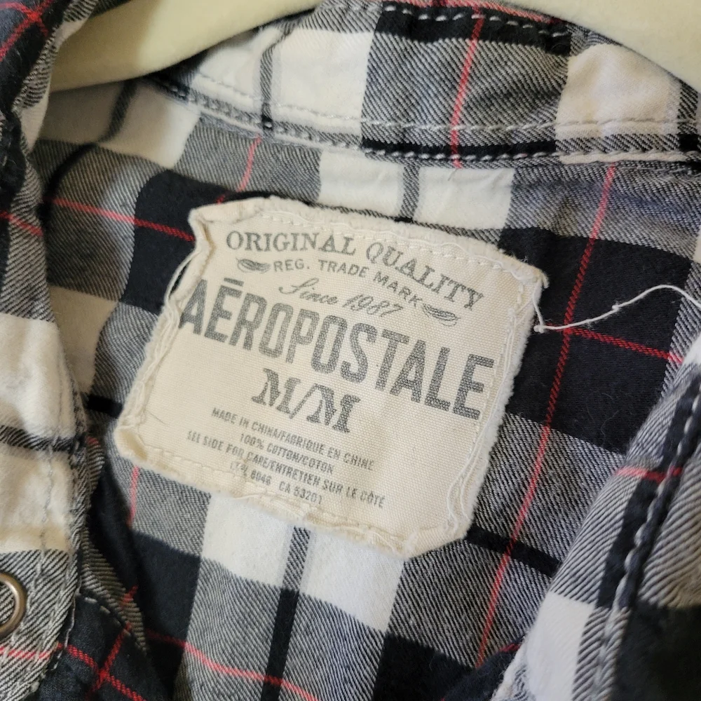 Aeropostale Black and White Cotton Flannel long sleeve shirt‎ size Med - Picture 6 of 7